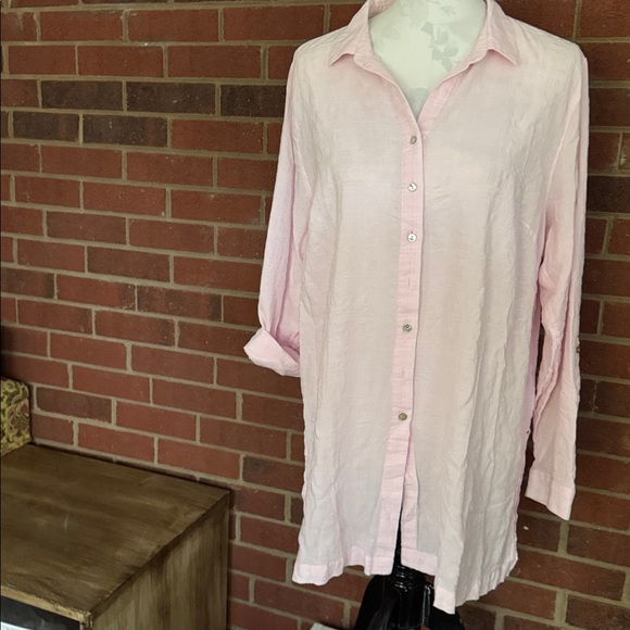 J. Jill Tops - J. Jill Pale Pink Tab Long Sleeve Lightweight Cotton Blend Tunic